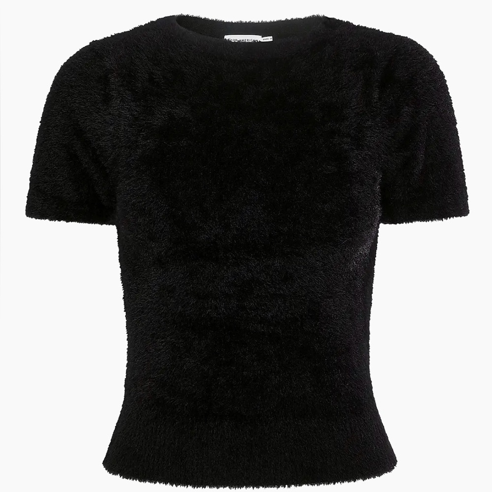 NWT Good American Fuzzy Knit Baby Tee Short Sleeve Black Sweater Size 2XL